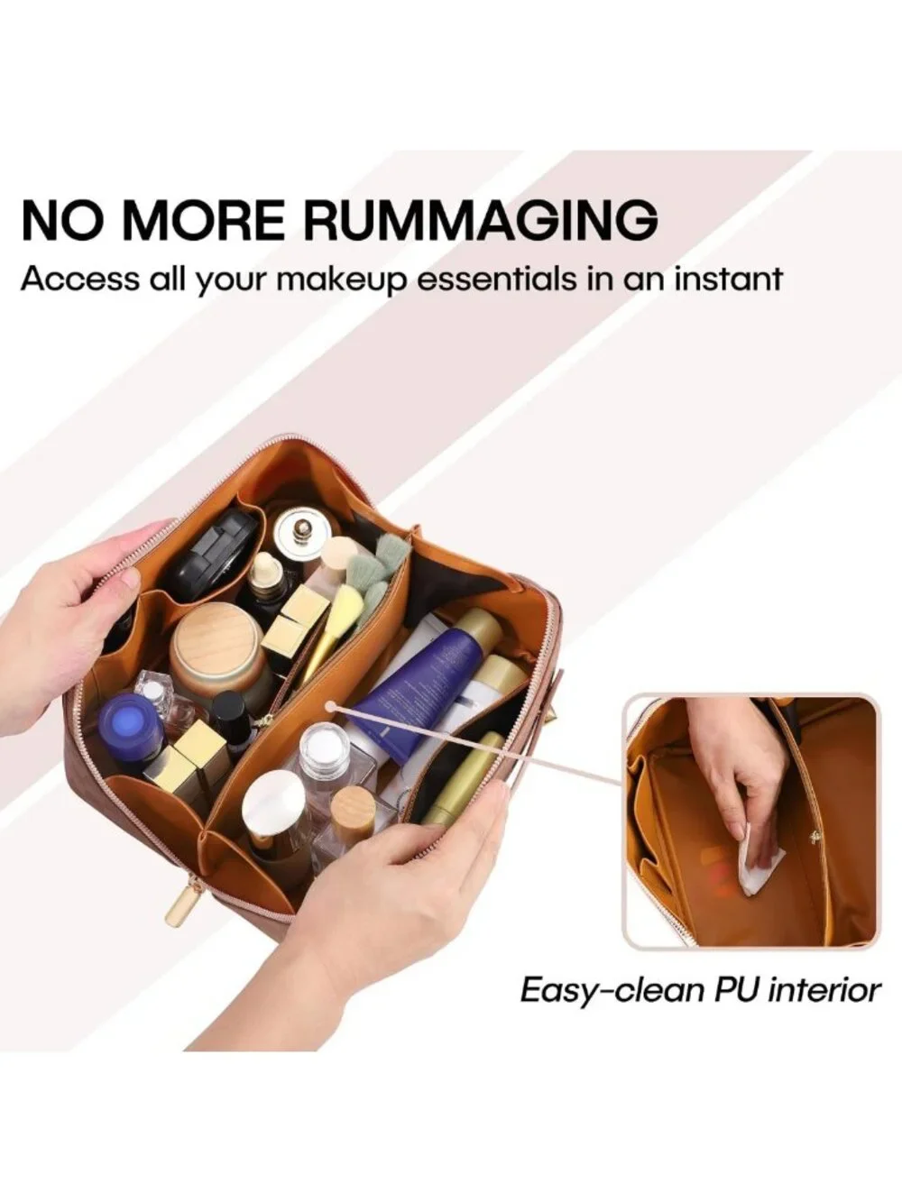Large Capacity Waterproof Makeup Bag - Portable Cosmetic Organizer with Dividers